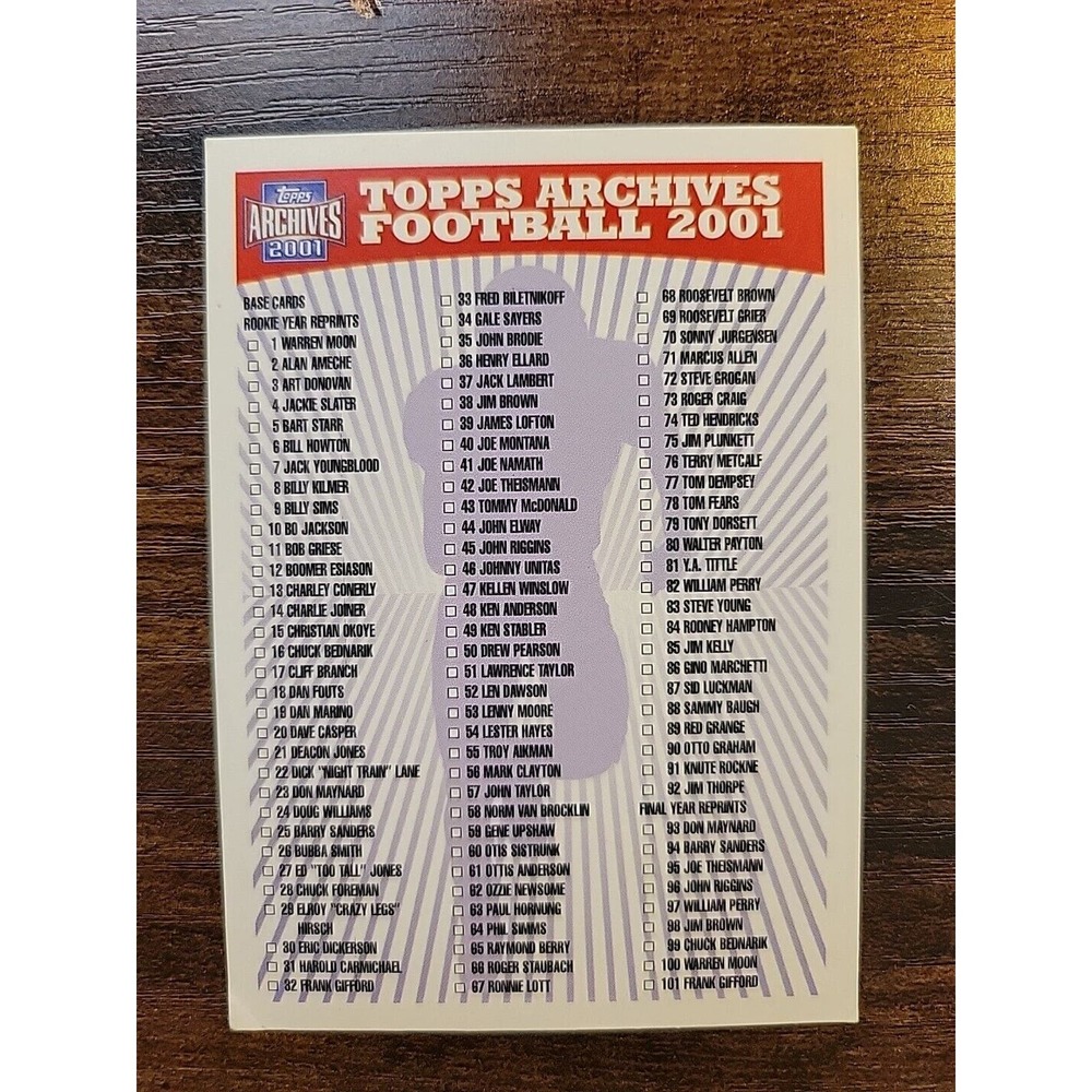 Checklist 2001 Topps Archives Football - NFL